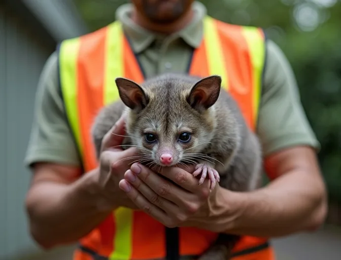 Animal handler safely recovering a deceased possum in Beaconsfield Upper
